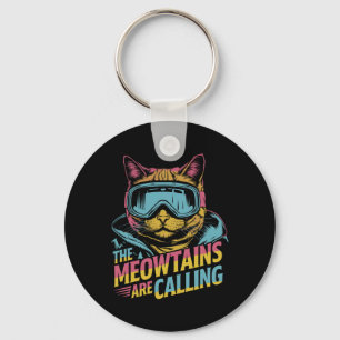 Funny Skiing Cat Gift Snowboarder Accessories Uni- Keychain