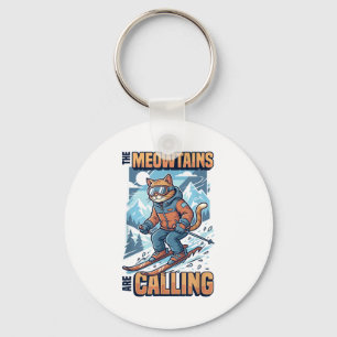 Funny skiing cat the meowtains are calling keychain