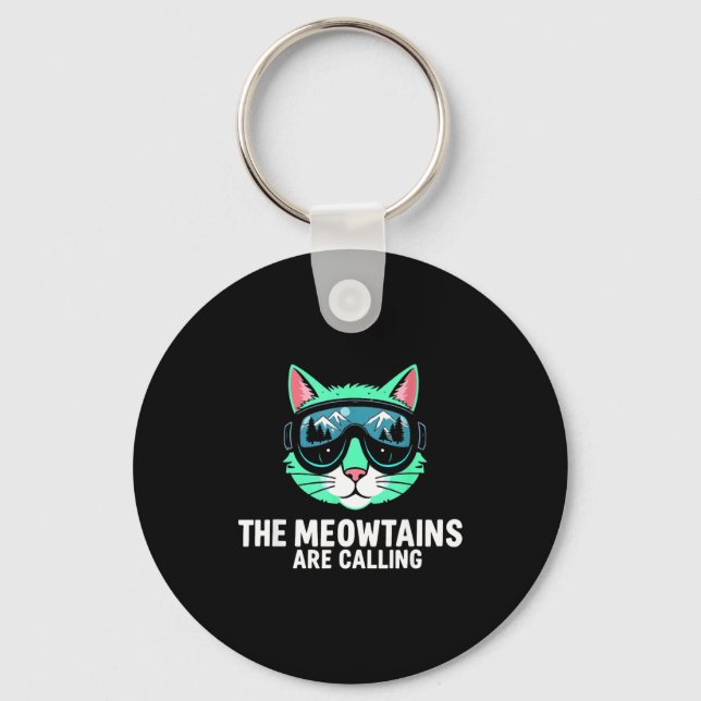 Funny skiing cat the meowtains are calling ski keychain (Front)