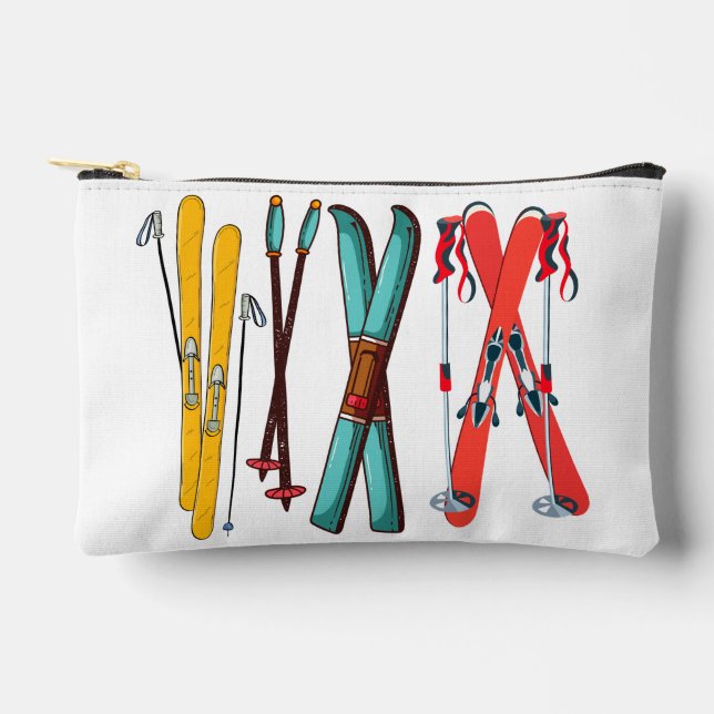 Funny Skiing Colourful Ski Skier  Accessory Pouch (Front)