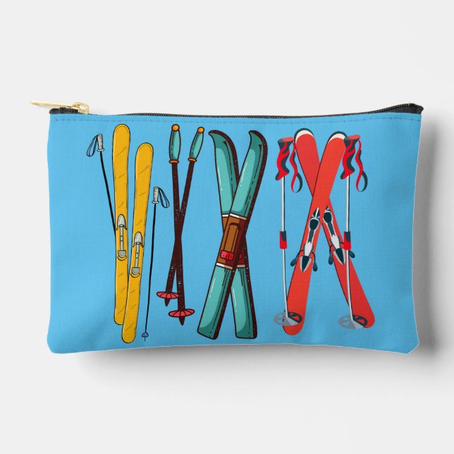 Funny Skiing Colourful Ski Skier  Accessory Pouch (Front)
