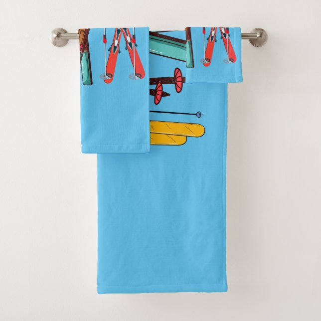Funny Skiing Colourful Ski Skier  Bath Towel Set (Insitu)