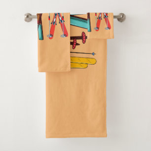 Funny Skiing Colourful Ski Skier  Bath Towel Set