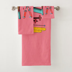 Funny Skiing Colourful Ski Skier  Bath Towel Set