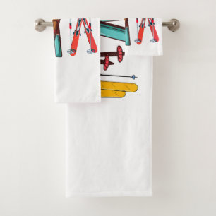 Funny Skiing Colourful Ski Skier  Bath Towel Set