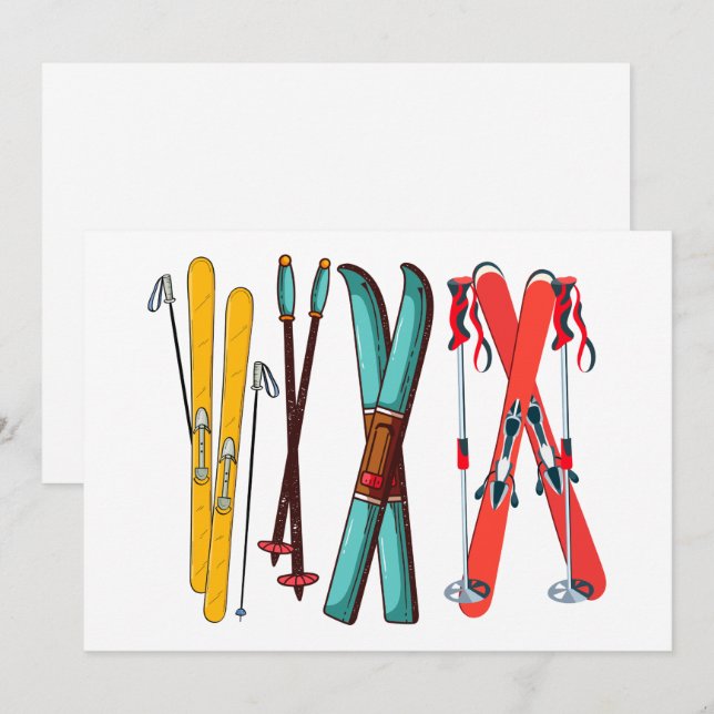 Funny Skiing Colourful Ski Skier  Holiday Card (Front/Back)