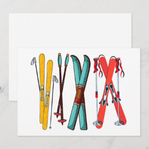 Funny Skiing Colourful Ski Skier  Holiday Card