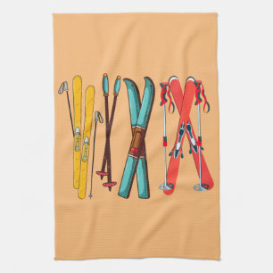 Funny Skiing Colourful Ski Skier Kitchen Towel