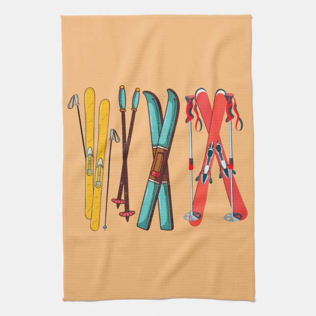 Funny Skiing Colourful Ski Skier  Kitchen Towel (Vertical)