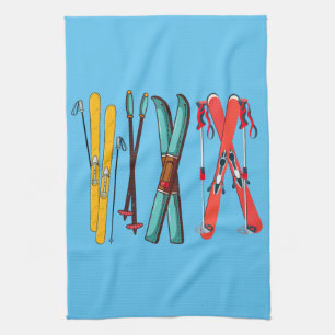 Funny Skiing Colourful Ski Skier  Kitchen Towel