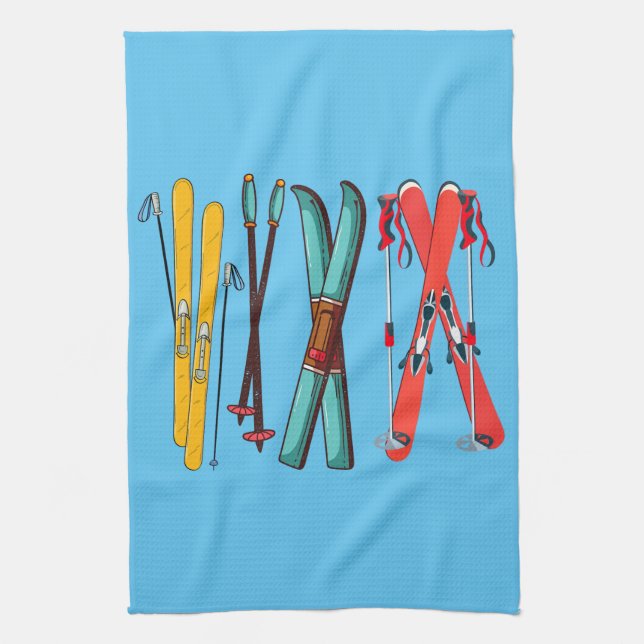 Funny Skiing Colourful Ski Skier  Kitchen Towel (Vertical)