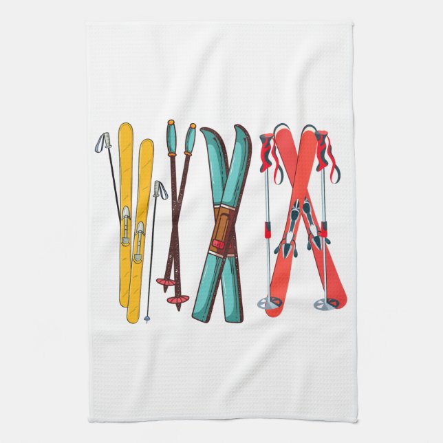 Funny Skiing Colourful Ski Skier  Kitchen Towel (Vertical)
