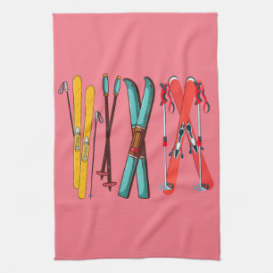Funny Skiing Colourful Ski Skier  Kitchen Towel
