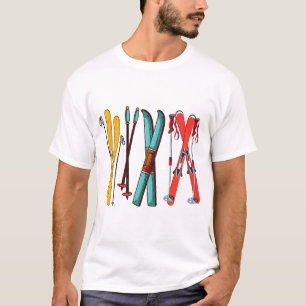 Funny Skiing Colourful Ski Skier  T-Shirt