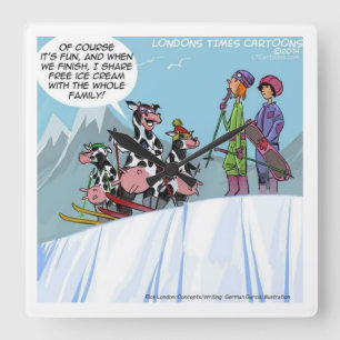 Funny Skiing Cows Wall Clock