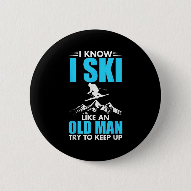 Funny Skiing Design For Grandpa Men Mountain Ski L 2 Inch Round Button (Front)