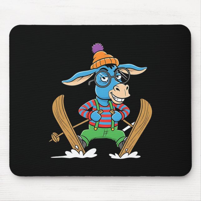Funny Skiing Donkey Alpine Winter Cartoon Apres Sk Mouse Pad (Front)
