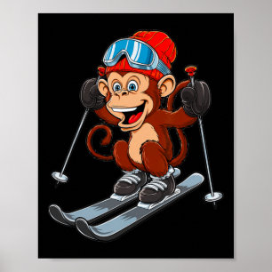 Funny Skiing Monkey Winter Sports  Poster
