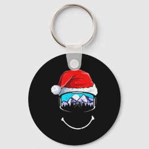 Funny skiing mountain santa hat merry christmas keychain