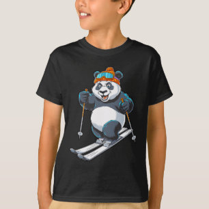 Funny Skiing Panda Cartoon Winter Sports T-Shirt