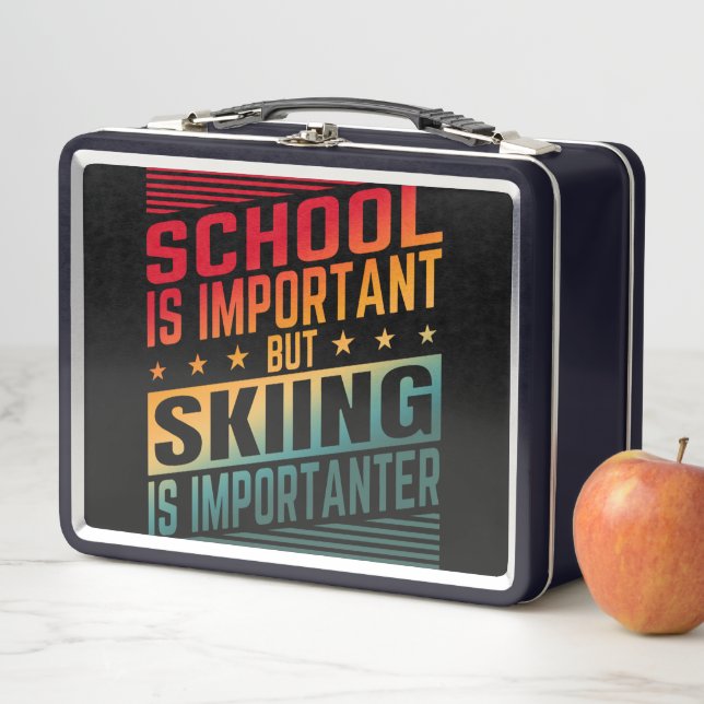 Funny Skiing Quotes Typography Metal Lunch Box (In Situ)