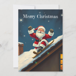 Funny Skiing Red Merry Christmas Santa Claus Holiday Card