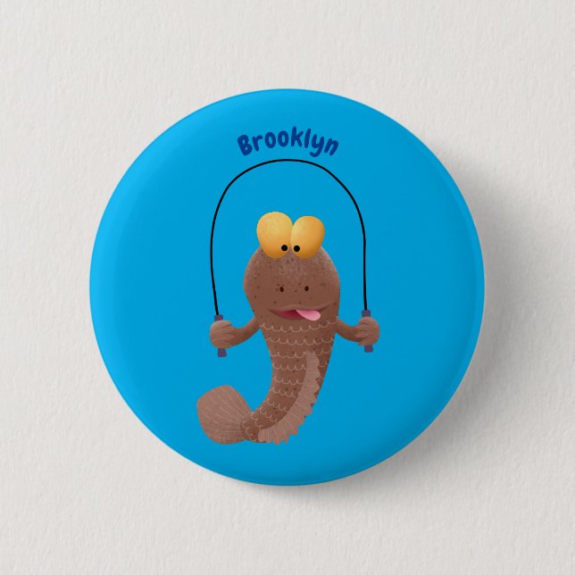 Funny skipping mudskipper fish cartoon 2 inch round button (Front)