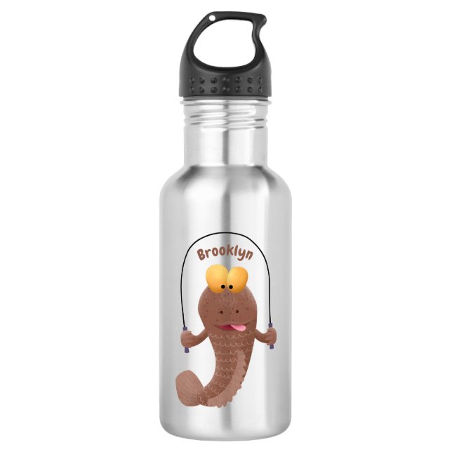 Funny skipping mudskipper fish cartoon  532 ml water bottle (Front)