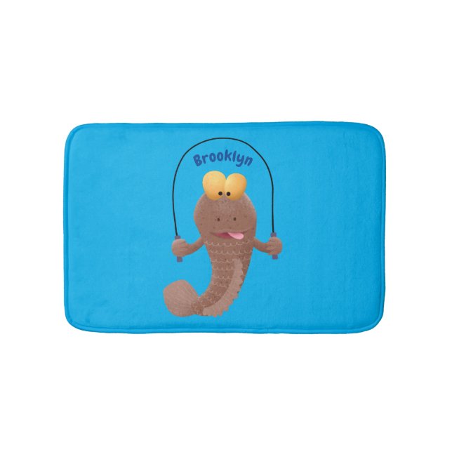 Funny skipping mudskipper fish cartoon  bath mat (Front)
