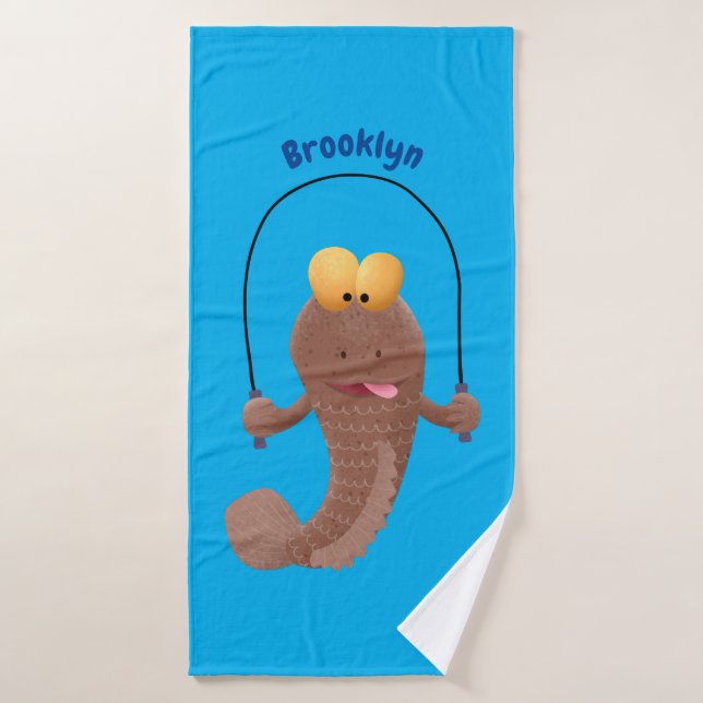 Funny skipping mudskipper fish cartoon bath towel set (Bath Towel)