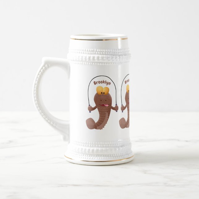 Funny skipping mudskipper fish cartoon beer stein (Left)