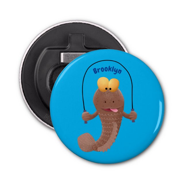 Funny skipping mudskipper fish cartoon  bottle opener (Front)