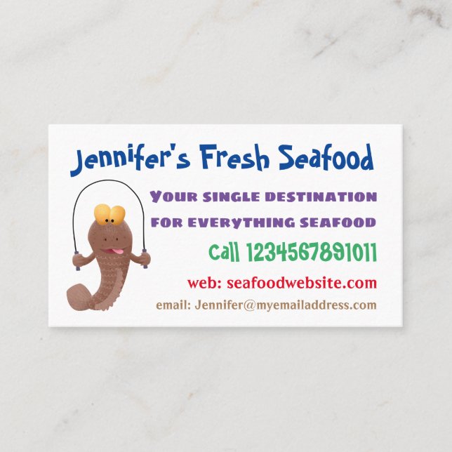 Funny skipping mudskipper fish cartoon business card (Front)