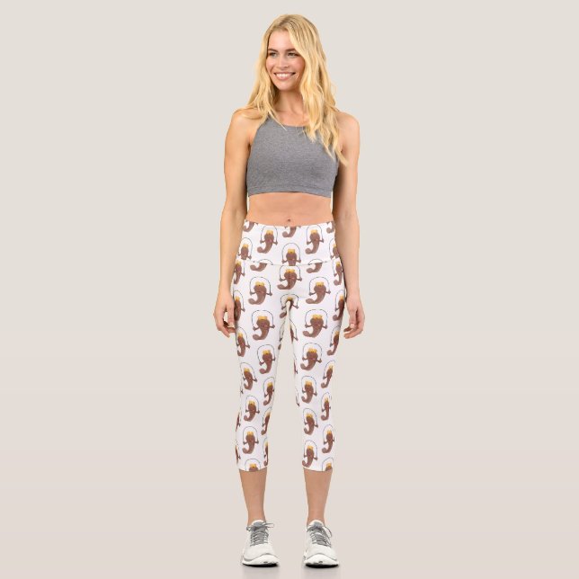 Funny skipping mudskipper fish cartoon  capri leggings (Front)