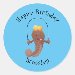Funny skipping mudskipper fish cartoon classic round sticker