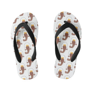 Funny skipping mudskipper fish cartoon kid's flip flops