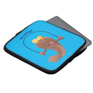 Funny skipping mudskipper fish cartoon laptop sleeve