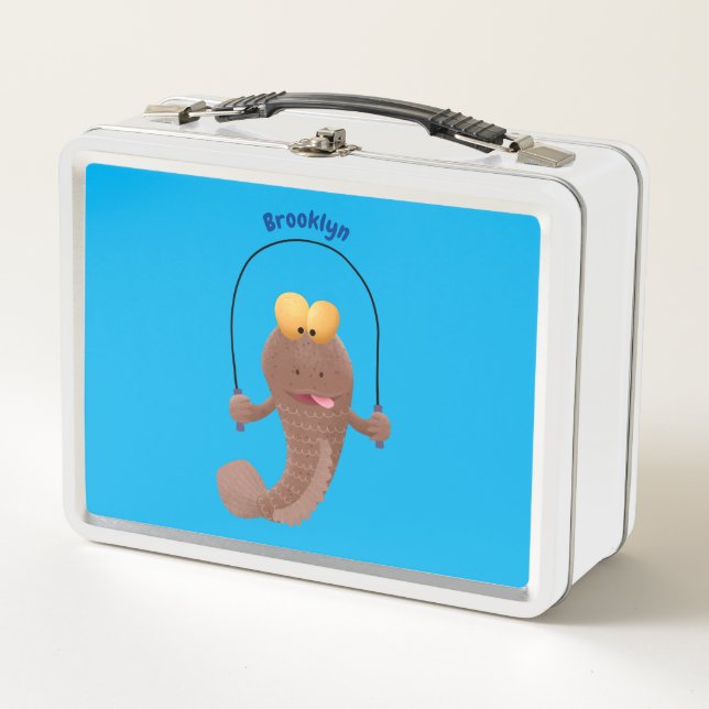 Funny skipping mudskipper fish cartoon metal lunch box (Front)