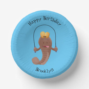 Funny skipping mudskipper fish cartoon paper plate