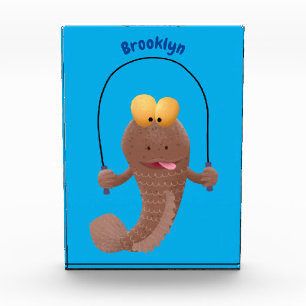 Funny skipping mudskipper fish cartoon photo block