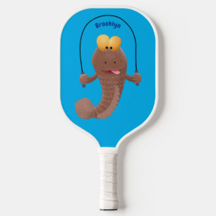 Funny skipping mudskipper fish cartoon pickleball paddle