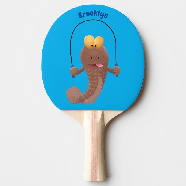 Funny skipping mudskipper fish cartoon ping pong paddle (Front)