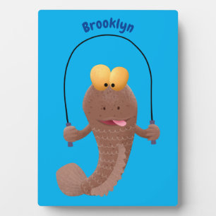 Funny skipping mudskipper fish cartoon plaque