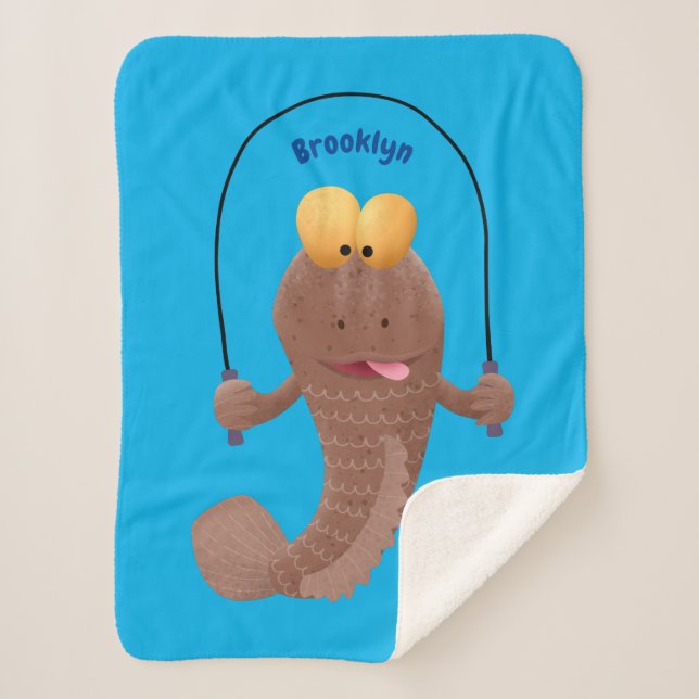 Funny skipping mudskipper fish cartoon  sherpa blanket (Front)