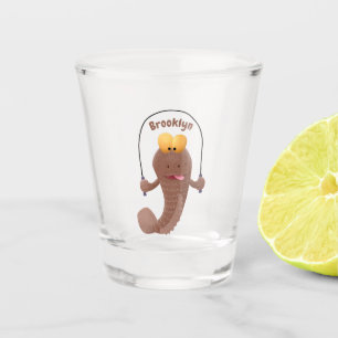 Funny skipping mudskipper fish cartoon shot glass