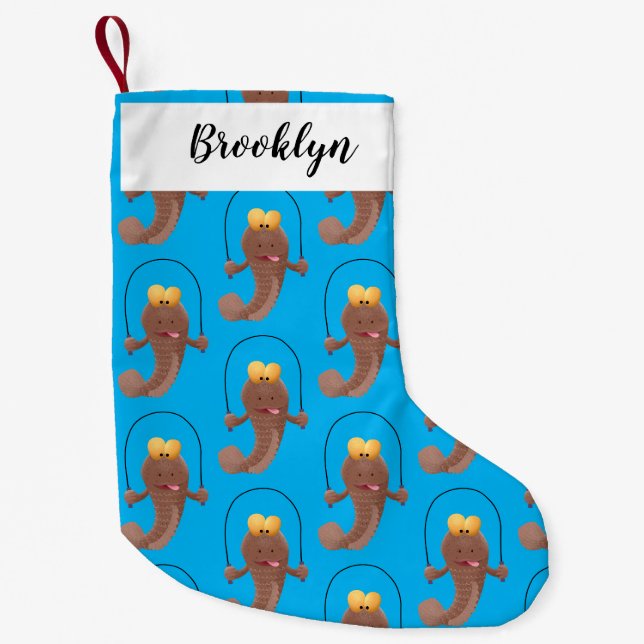 Funny skipping mudskipper fish cartoon small christmas stocking (Front)
