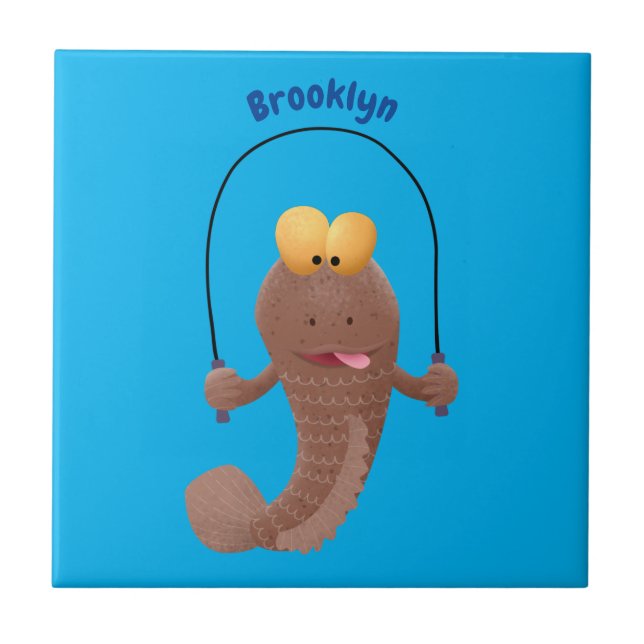 Funny skipping mudskipper fish cartoon  tile (Front)