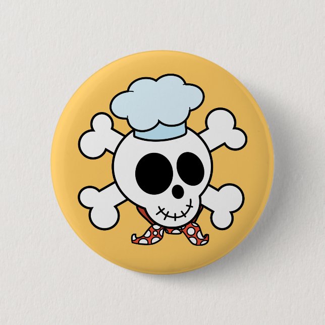 Funny Skull and Crossbones Chef 2 Inch Round Button (Front)