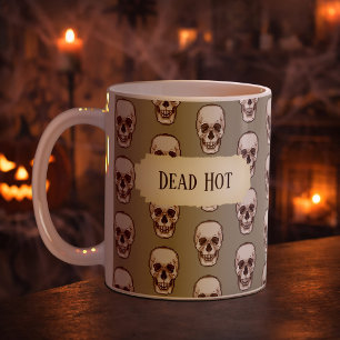 Funny Skull Dead Hot Gothic Gray Pixel Art Pattern Coffee Mug
