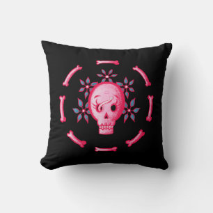 Funny Skull Design - Pink Skull with Happy Worm Throw Pillow
